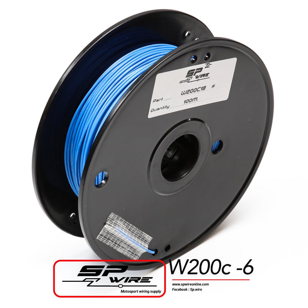 W200C18-6 #สายไฟทนความร้อนสูงสีน้ำเงิน 1.0mm Spool 100m.